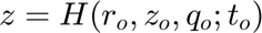 $$ z = H( r_o, z_o, q_o ; t_o) $$