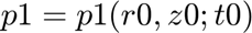 $$
 p1 = p1(r0, z0; t0)
$$